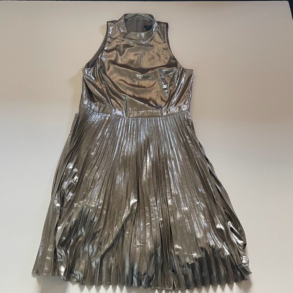 NWT Ann Taylor Dress Metallic Mock Pleated Shimmer Chiffon Cocktail New Years - Picture 3 of 12